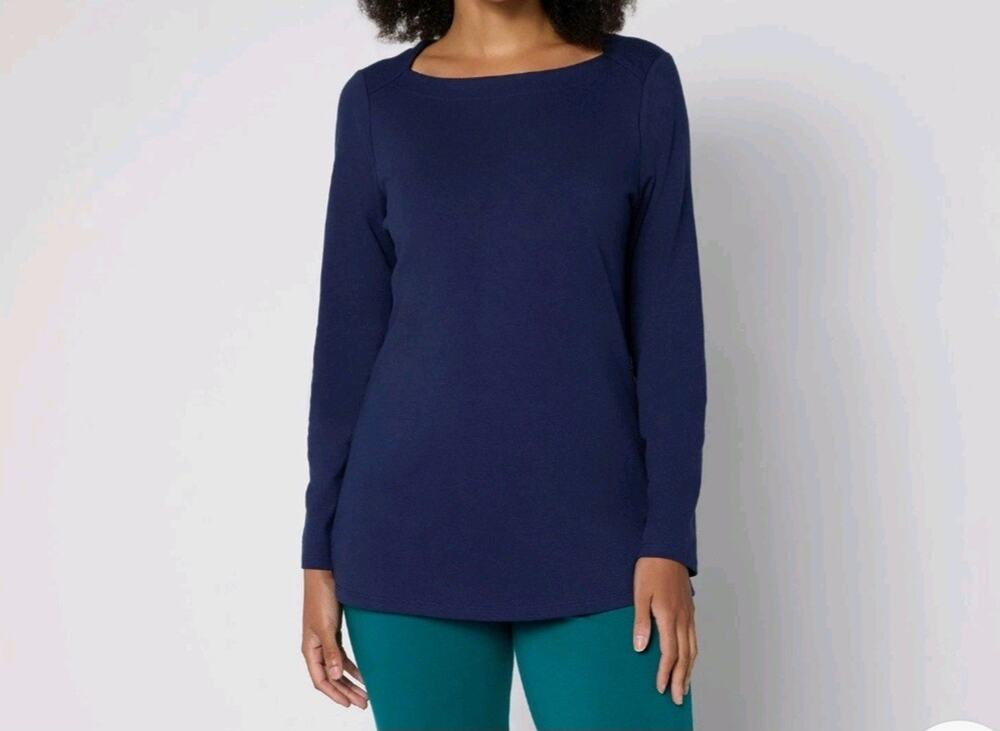 Denim & Co 2X Navy Product Perfect Jersey Boat Neck Tunic A712483 NWOT